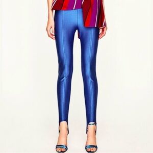 Zara metallic blue stretchy  leggings S BWT 
W zipper on the side